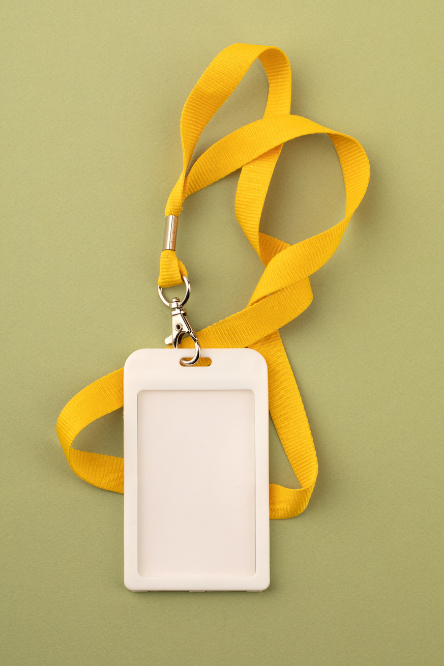 Work ID name tag. The ID of the employee. Card icons with ropes on a green background